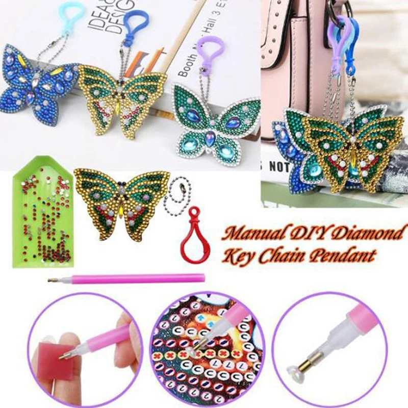 Мультяшные бабочки алмазные Рисование брелки крестиком DIY бриллианты