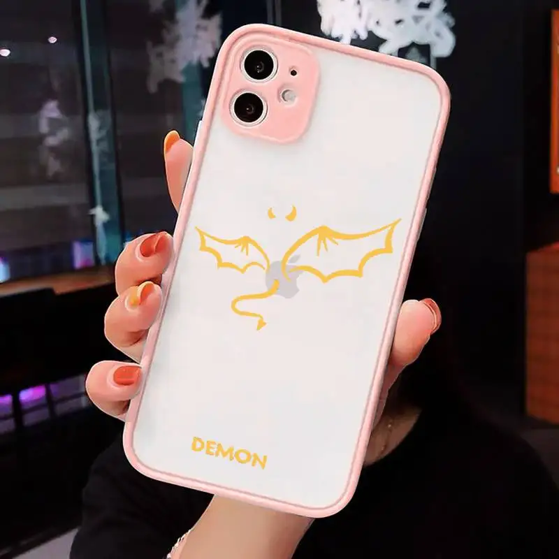 

Demon Angel Couple BFF Cartoon Phone Cases Matte transparent For Pink iPhone 12 Mini 11 Pro XR XS Max 7 8 Plus X Back Cover