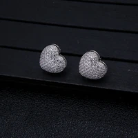 funmode luxury aaa cubic zircon heart shape stud earrings for women jewelry gold color silver color brinco wholesale fe204