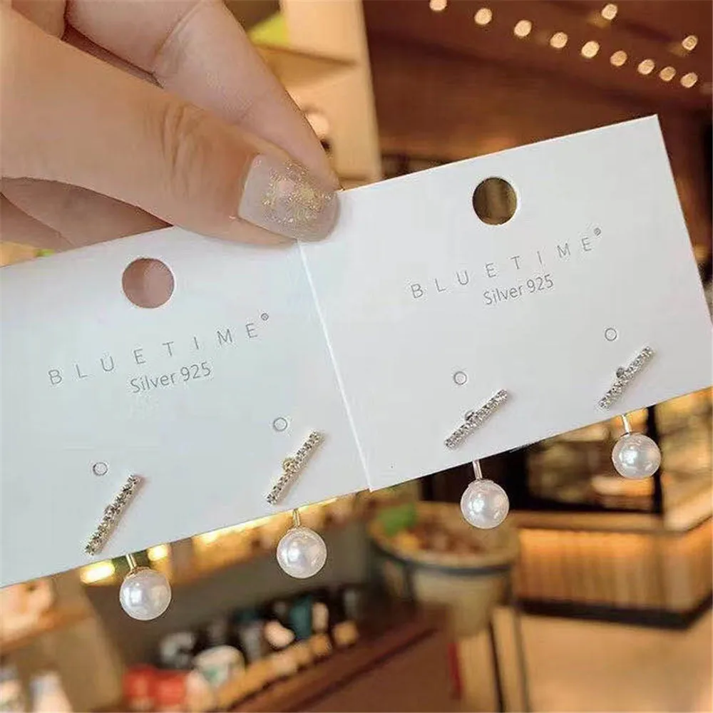 Real Solid 925 Sterling Silver Pearl Stud Earrings Accessories Findings DIY  Jewelry Ear Hook Blank Empty Support