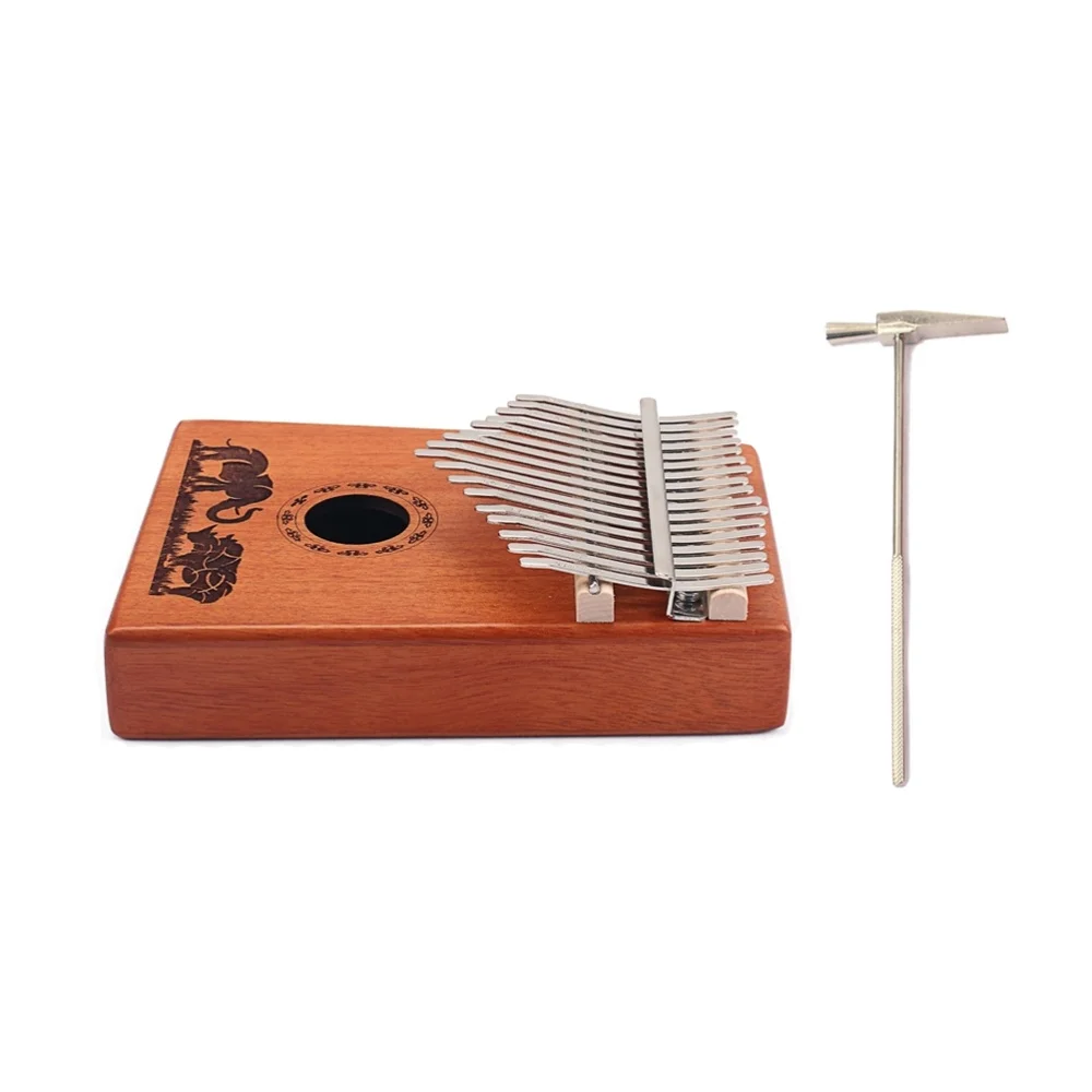 

Kalimba 17 keys with Tune Hammer Portable Thumb Piano Mbira Sanza Mahogany Body Ore Metal Tines (Brown)