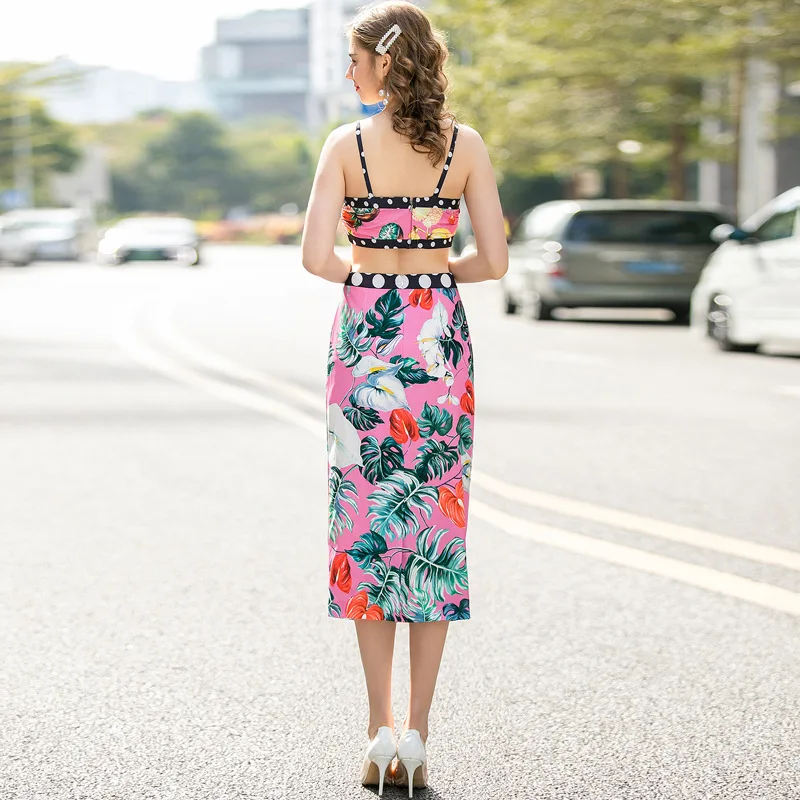 

Europe fashion women's sexy tank tops+floral print skirts two piece set B471