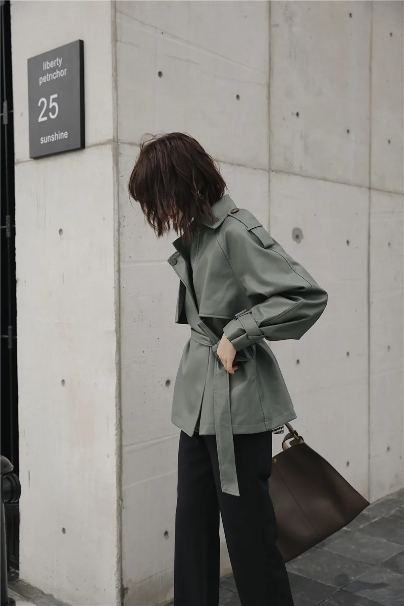 Hzirip Harajuku Matcha-green Женская Ретро мотоциклетная куртка из искусственной кожи плюс винтажная куртка на шнуровке шикарная Универсальная женская верхняя одежда