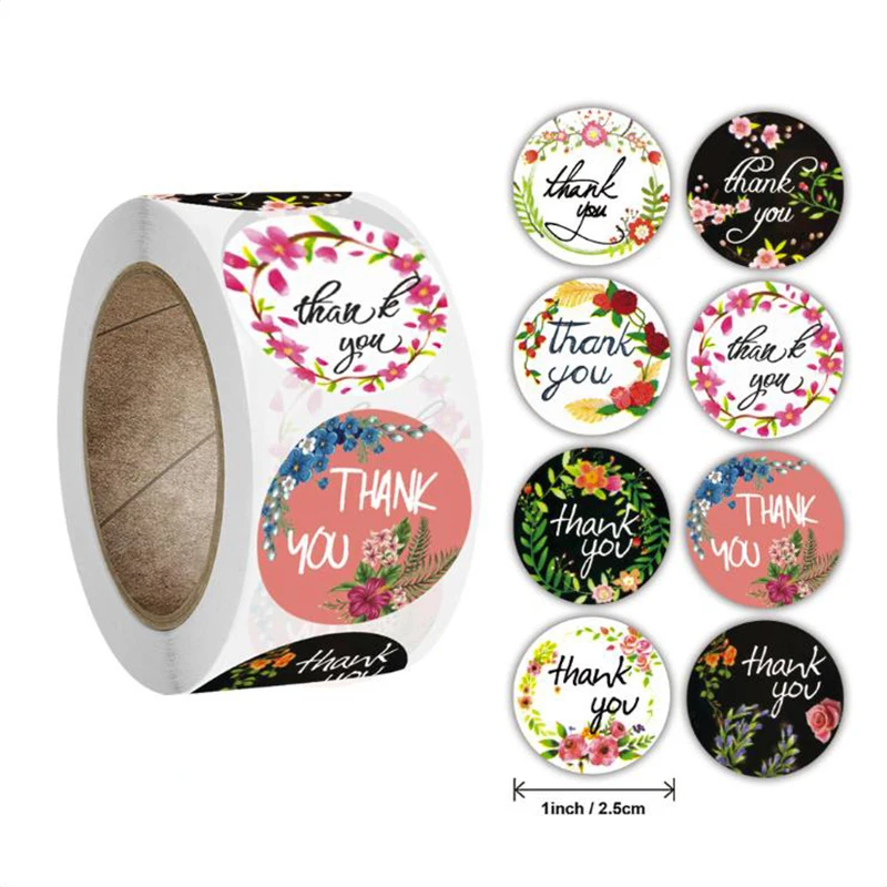 

500PCS Colorful Flowers Labels Thank You Sticker Sealing Round Paper Stickers Stationery & Office Supply Decoration Scrapbooking