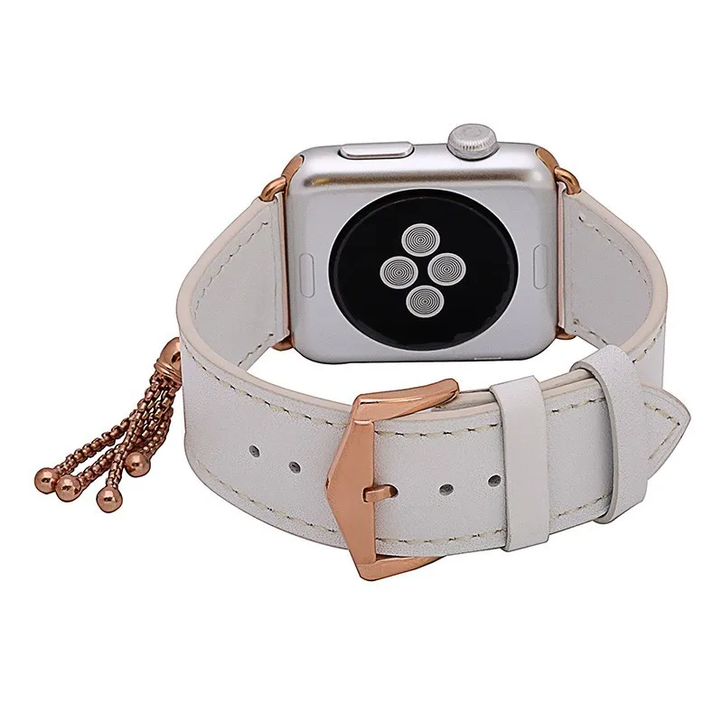 Ремешок для часов из натуральной кожи с адаптером для Apple Watch, 44 мм, 42 мм, серия 5, 4, 3, 2, 38 мм, ремешок с небольшими украшениями