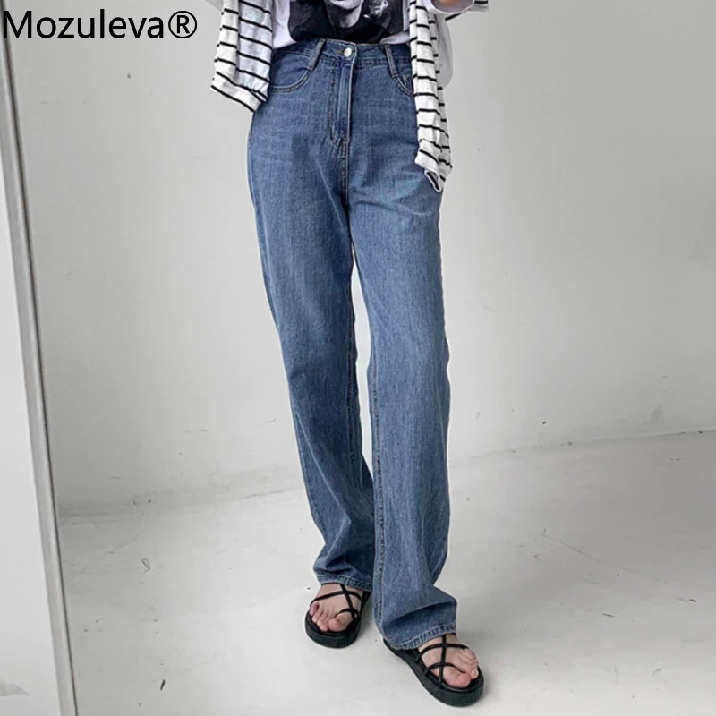 

Mozuleva Vintage High Waist Single Button Ladies Wide Leg Jeans Floor-Length Trousers 2022 Summer Autumn Loose Female Denim Pant