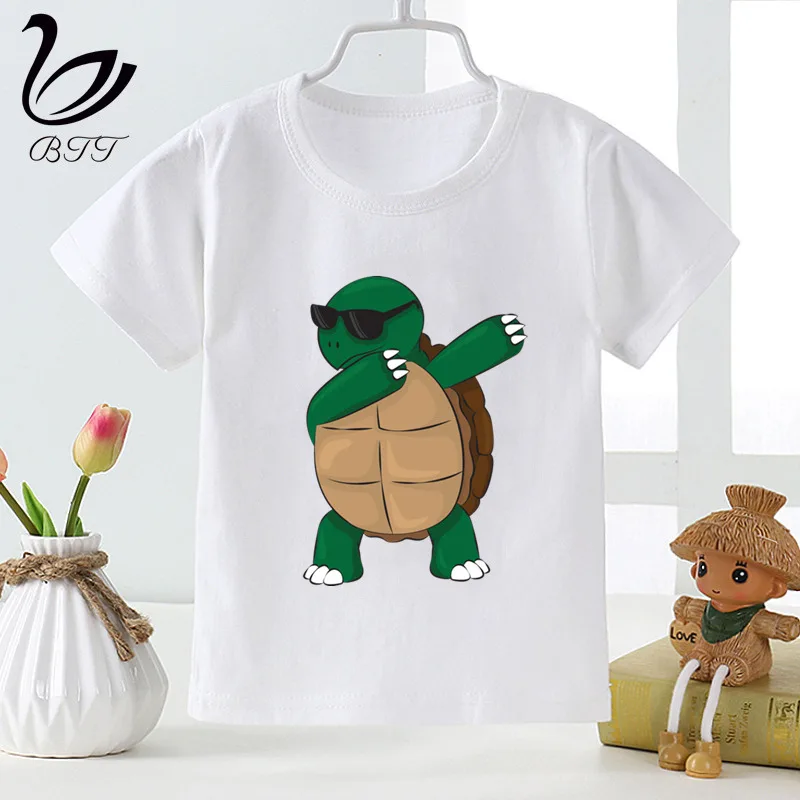 Dabbing turtle/Новая летняя детская футболка с принтом короткими рукавами и круглым