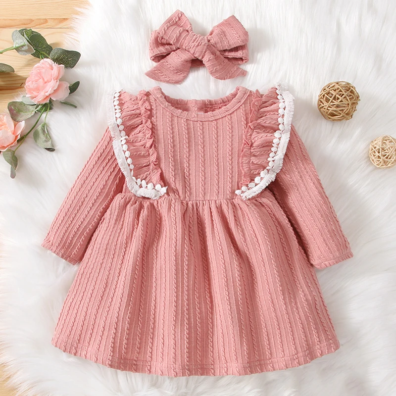 

2022 Spring Autumn Knitted Dress Ruffled Dress For Girls Baby Girl Clothes Party Dresses Kid Clothes Girl Toddler Clothes
