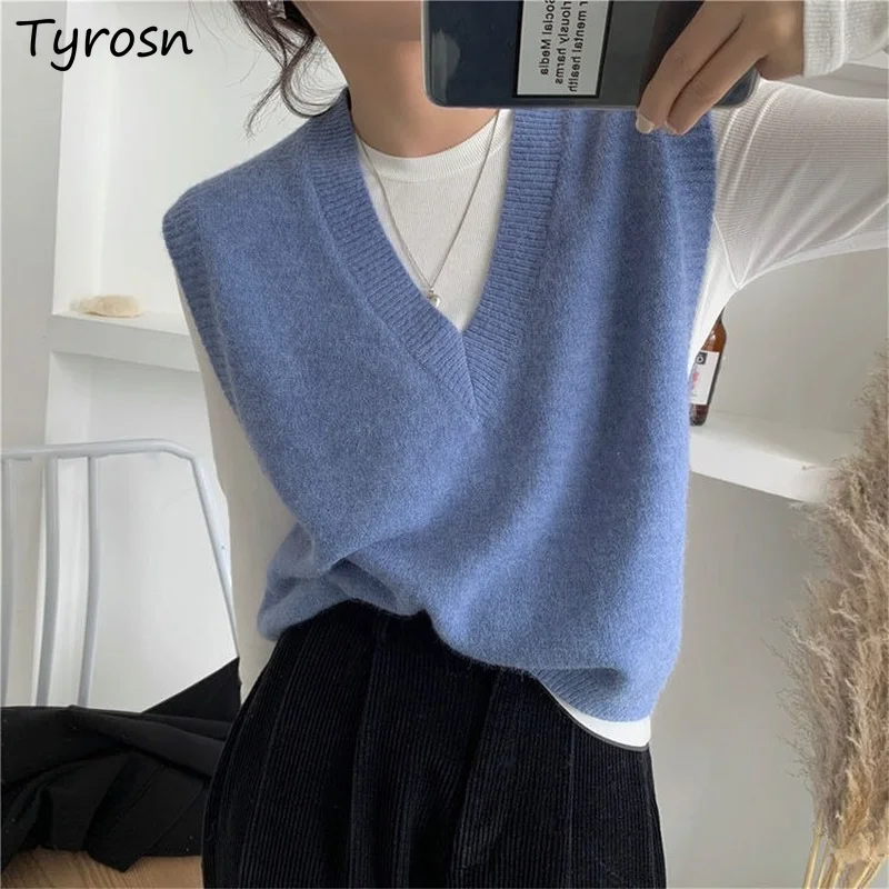 

6 Colors V Neck Sweater Vests Fashion All Match Spring Autumn Vintage Korean Style Casual Sleeveless Knitwear Ulzzang Chic New