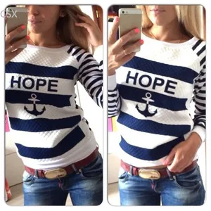 MwOiiOwM горячая Распродажа якорь женские толстовки с принтом полосатые повседневные свитшоты спортивные костюмы разные размеры Бесплатная доставка 41