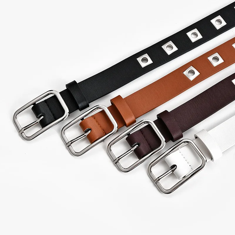 

1PCS New punk style metal double row pin buckle belt fashion casual leather waist strap jeans trouser pant waistband Accessories