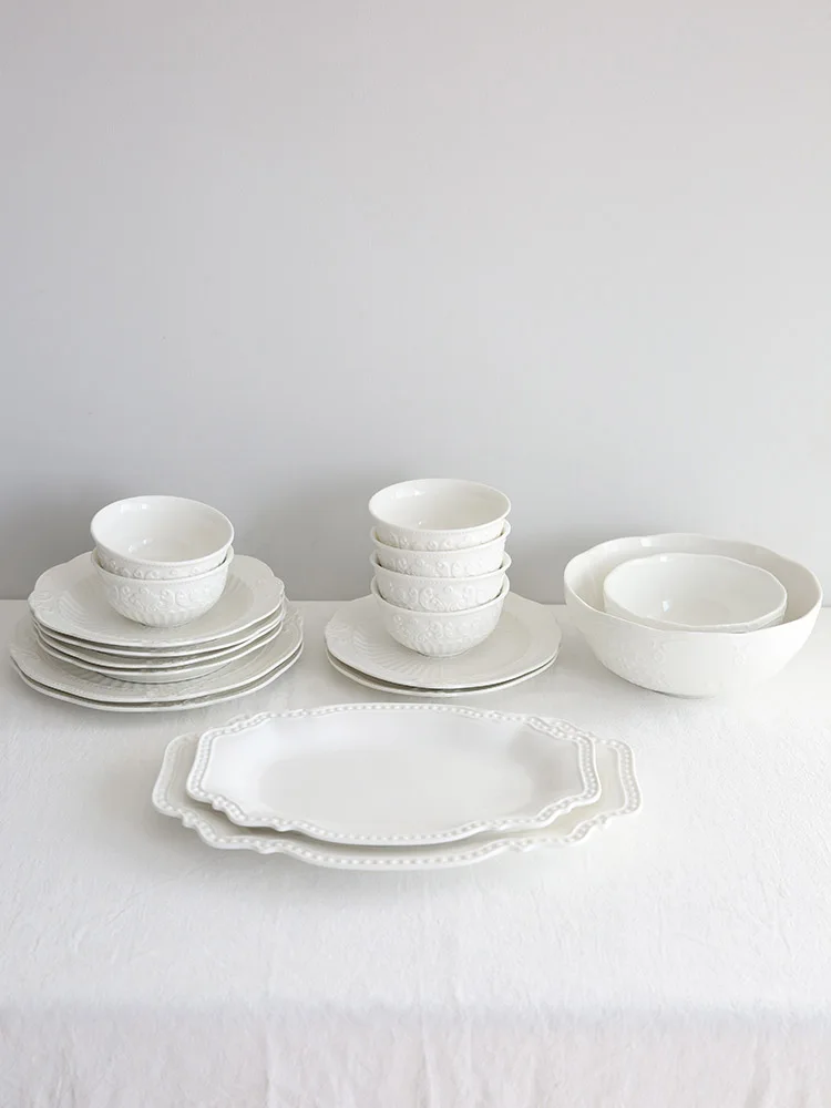 Роскошные белые резные дизайнерские обеденные тарелки посуда для стейка