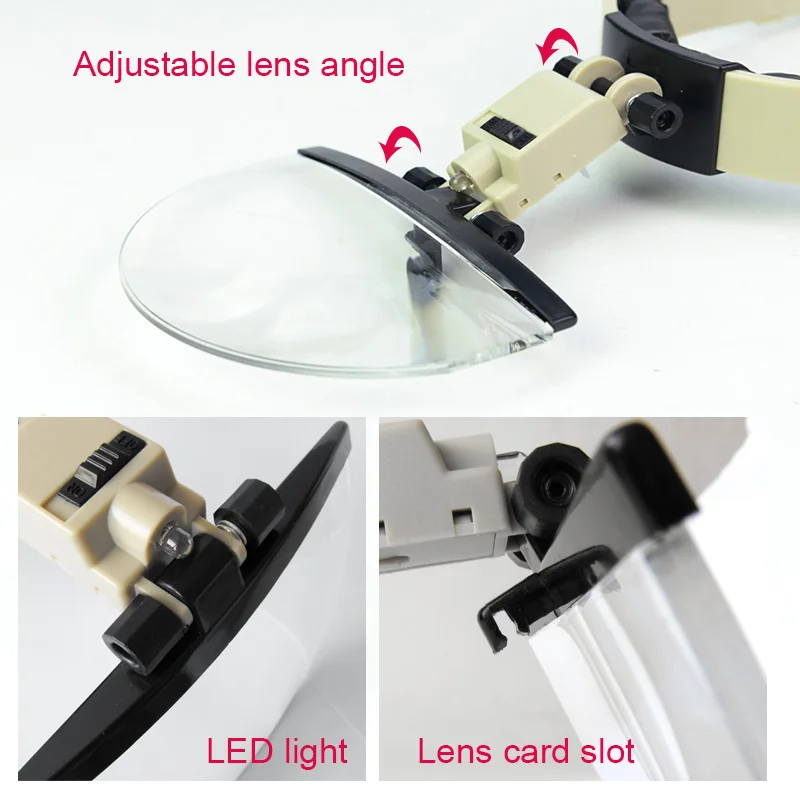 Увеличительное стекло для шлема со светодиодной подсветкой лупа с 4 светодиодный
