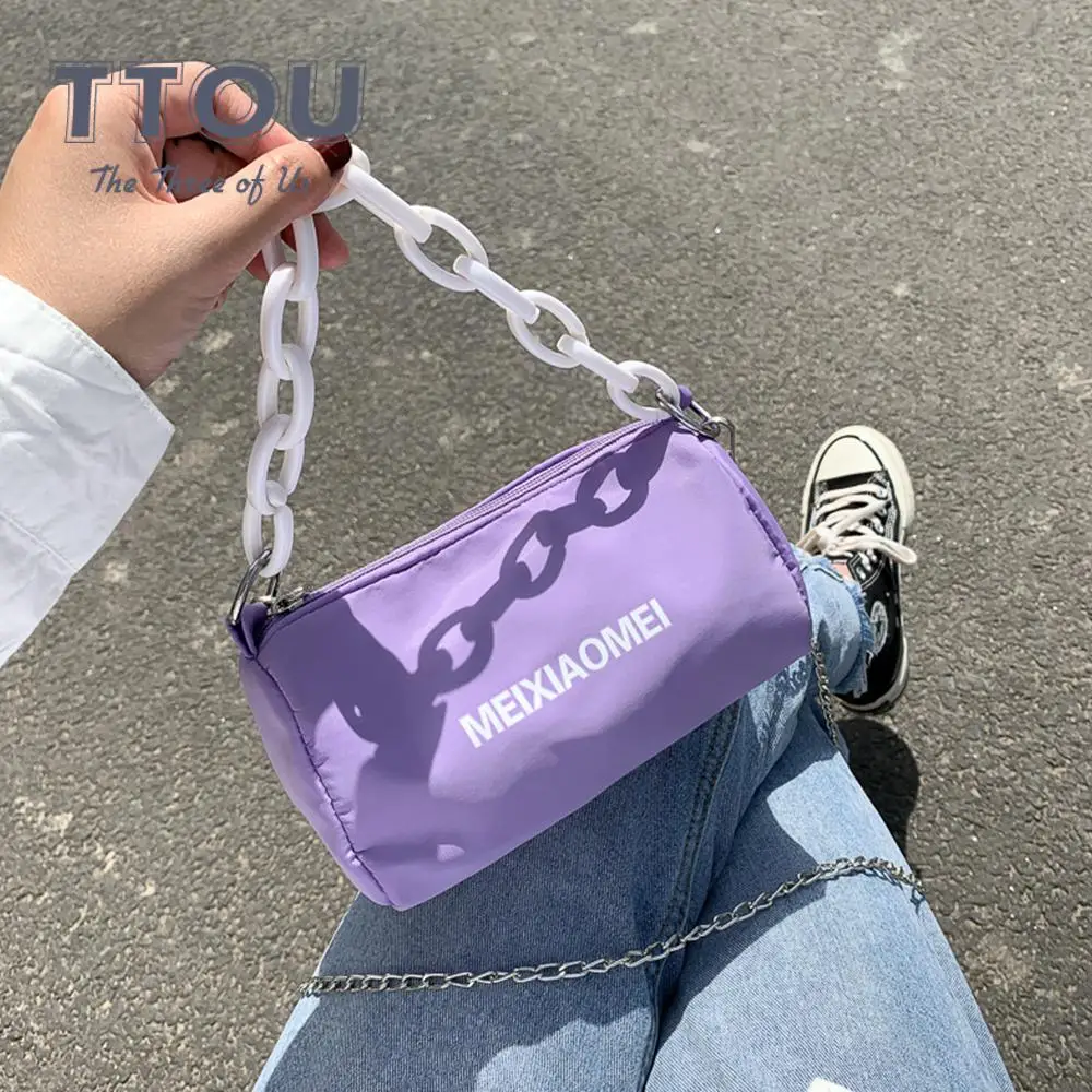 

Luxury Designer Acrylic Chain Women Crossbody Bag Solid Color Canvas Letters Shoudler Bags Female Beach Small Quality Handbag