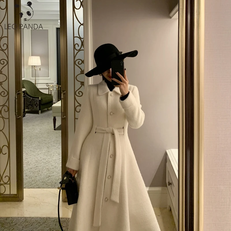 

Winter Korean Popular High-end Water Corrugated Woolen Overcoat 2020 Fashion Long Bathrobe Style 100% Wool Jacket Coat Women