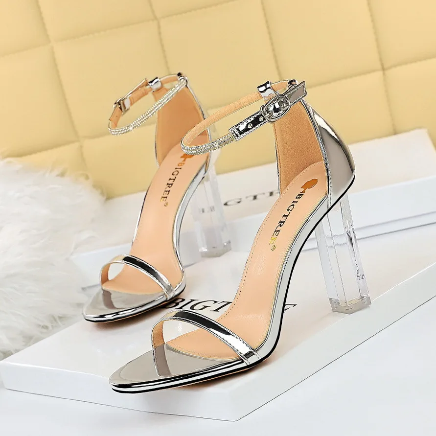 

Сексуальные женские босоножки с одной линией, высокие туфли, модная прозрачная обувь на высоком каблуке, летняя обувь Стразы в европейском ...
