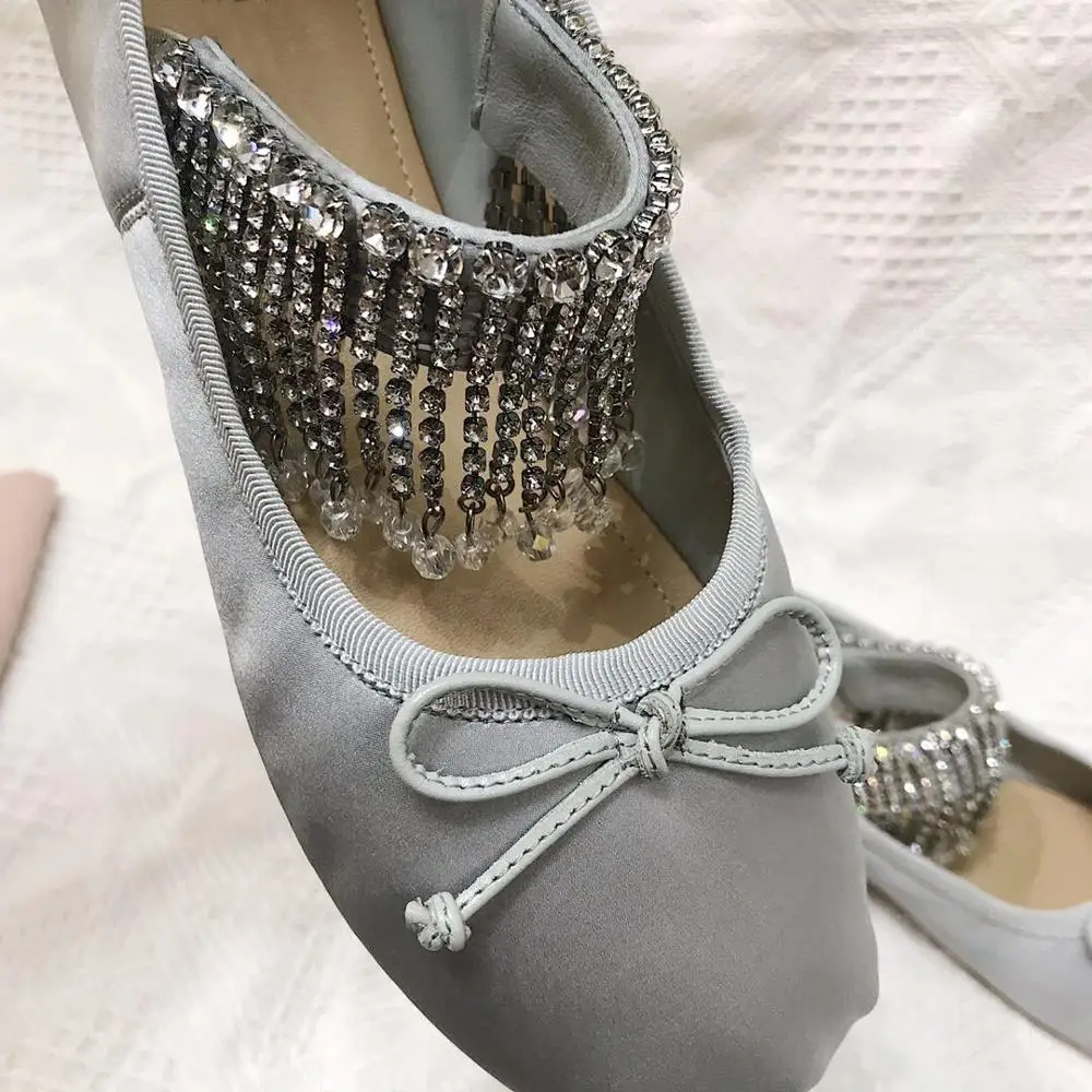 

Ballet Flats Rhinestone Bowknot Silk Soft Cloth Flat Shoes Woman 2021 New Casual Ballet Shoes Slip-On Shallow Women's Loafers