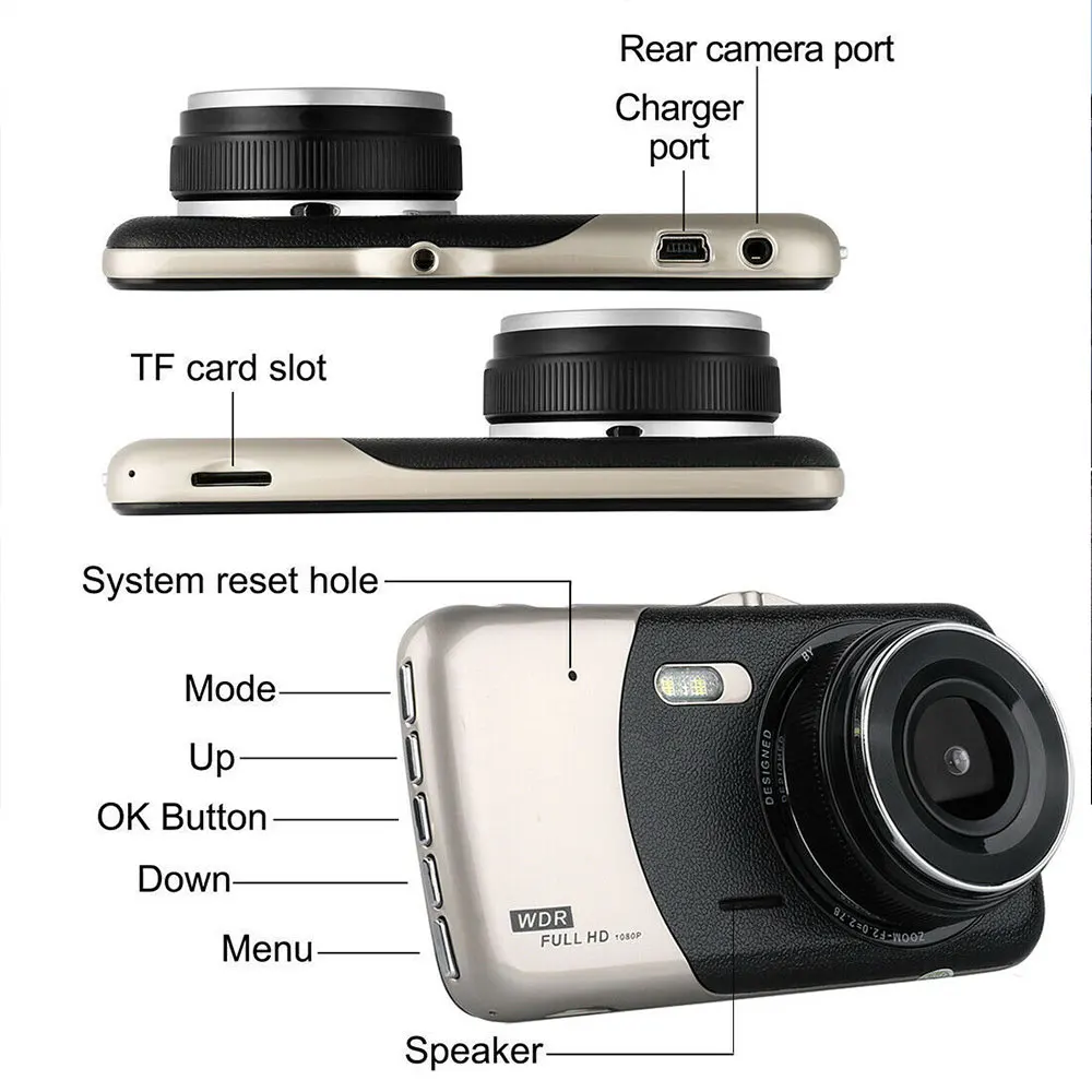 4 Inch G-Sensor Driving Recorder Dashcam Night Vision Loop Record Dual Lens 170° Motion Detection Dash Rear Camera for Car DVR |