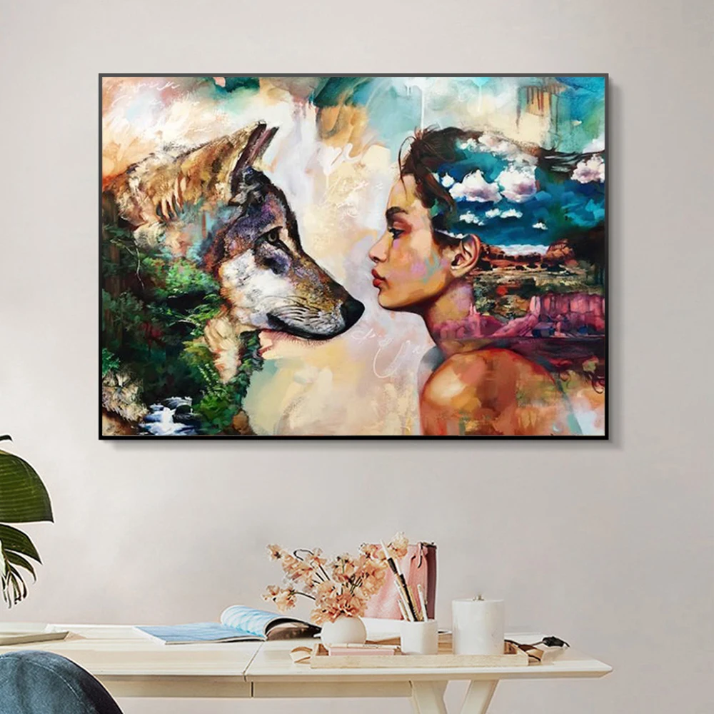 

5D алмазная живопись «волк и девушка», квадратная, круглая, алмазная вышивка крестиком Стразы декоративная мозаичная картина DIY