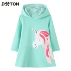 DXTONплатья с капюшоном для девочек; Платье с единорогом для девочек; Зимнее детское платье с капюшоном; Хлопковая повседневная одежда с длинными рукавами для малышей