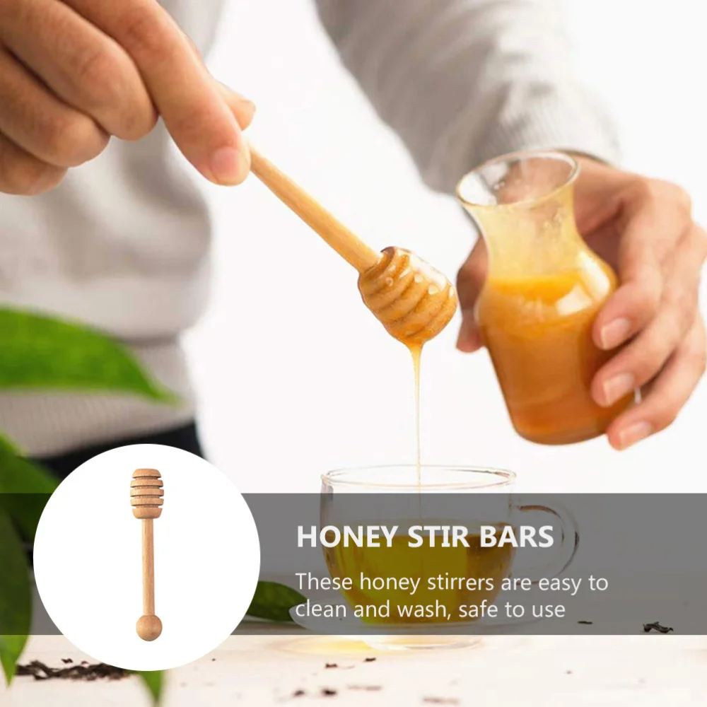 

4 Pcs Household Mixing Spoons Honey Spoons Reusable Honey Sticks (Log color)