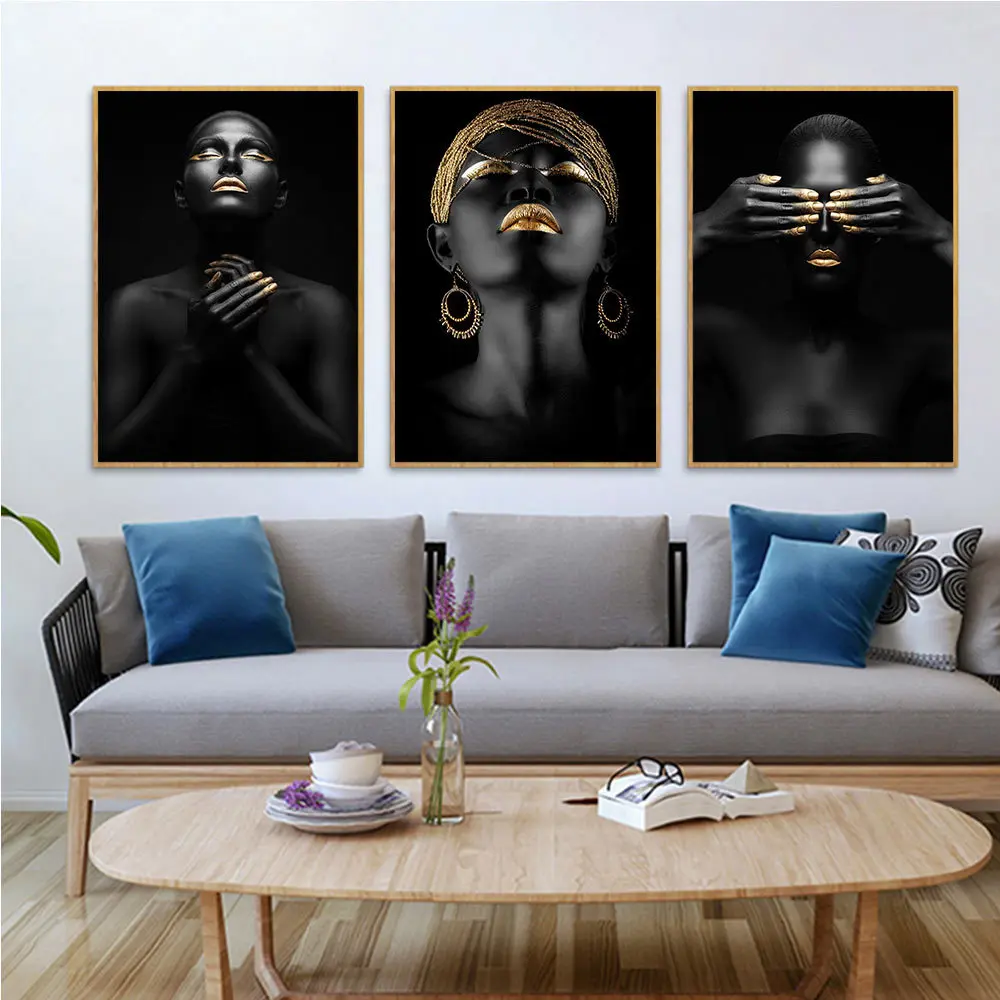 

Golden African beauty light luxury modern minimalist decorative painting living room painting canvas painting wall decor poster