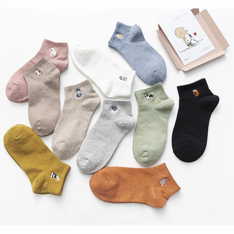 

Kawaii spring and autumn thin cotton socks ins style cute embroidery cartoon ladies socks