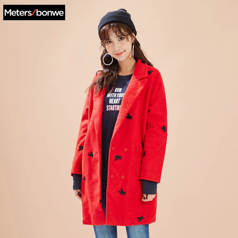 Metersbonwe шерстяное пальто женское новое зимнее двустороннее твидовое длинное