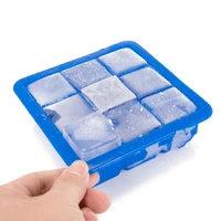 hot sales ice cube tray silicone ice cubes mold tray heat cold resistant baking tool kitchen tool 9 grids ice cube mold with cap