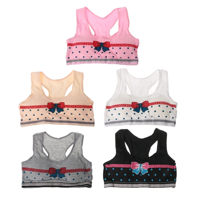 

Soft Cotton Training Bras for Baby Girls Cute Bow Dot Belt Vest for Teenager Bra