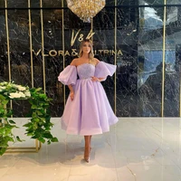light violet elegant simple evening dress strapless ruffle a line tea length formal dress photography dubai prom dress plus size