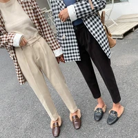 autumn high waist harem trousers elegant female warmth thick solid ankle length pants new women 2021 winter woolen pants