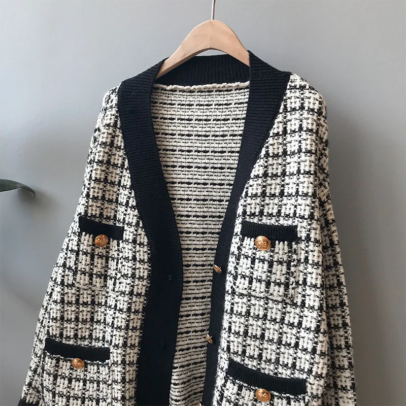 Женский вязаный кардиган в стиле ретро красный или черный Свободный Корейском 2019