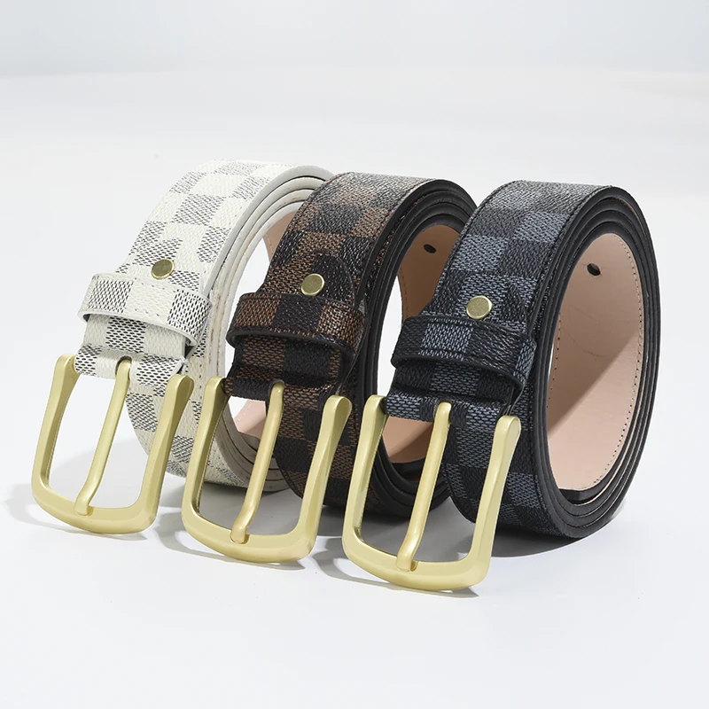 

Men's belt fashion luxury brown plaid retro belts for women Unisex Plaid