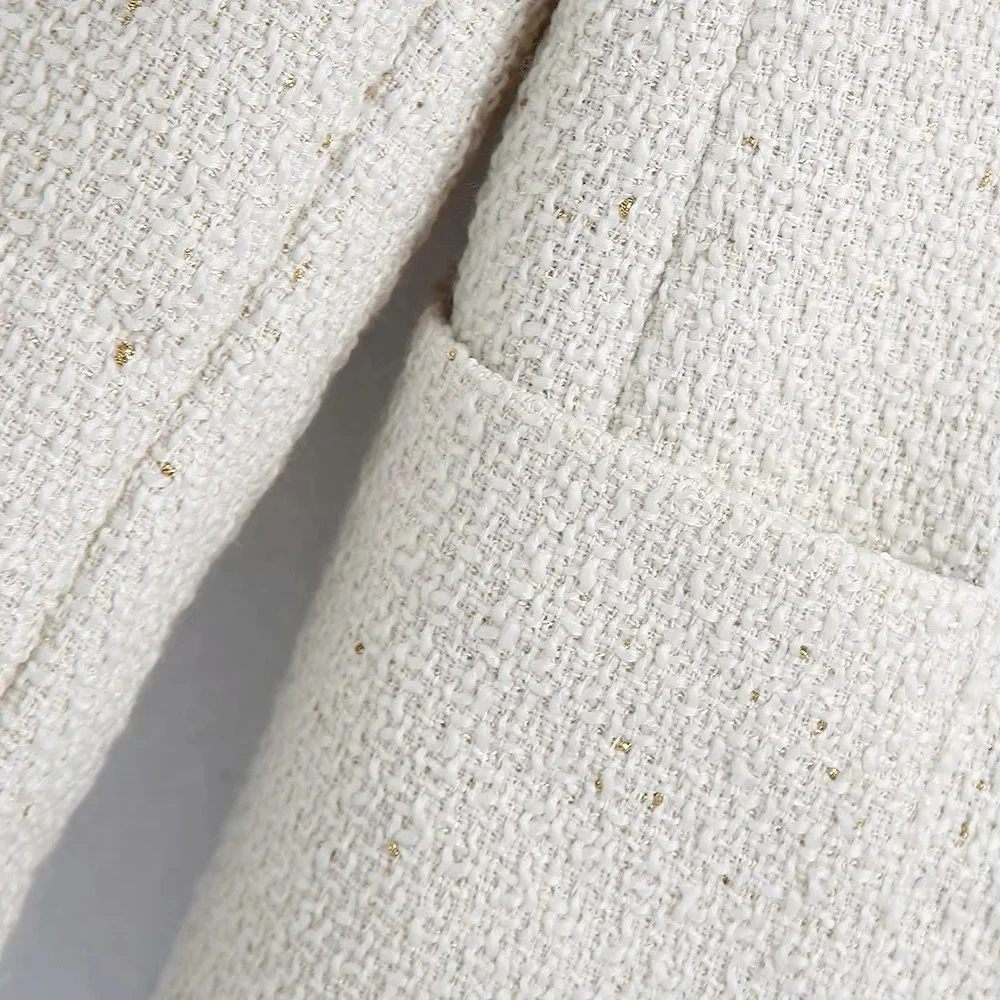 

Women Fashion Double Breasted Tweed Casual Blazer Vintage Pocket Jacket Chic Outwear Spring Autumn Femalle Solid Office Lady Top