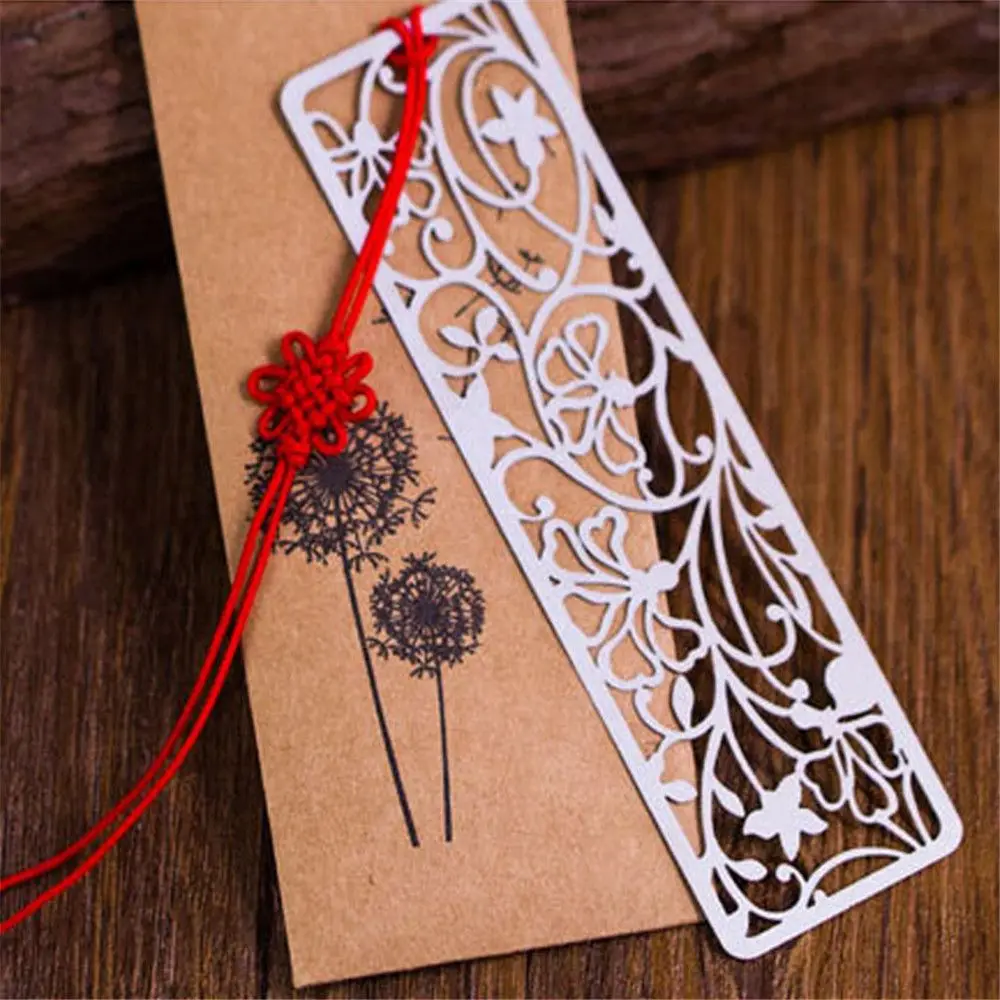 

1pc New Flower Hollow Bookmarks Vintage Metal Bookmark With Chinese Knot Multifunctional Stationery Creative Gift
