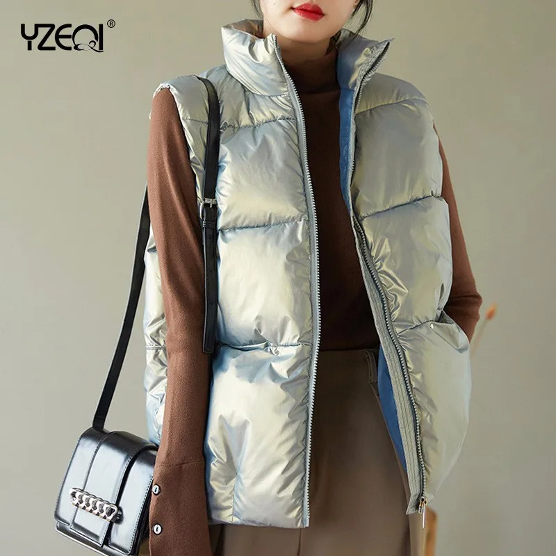 

Yzeqi New Women Winter Vests Casual Short Bright Color Vest Cotton Padded Jacket Sleeveless Female Winter Fashion Waistcoat Vest