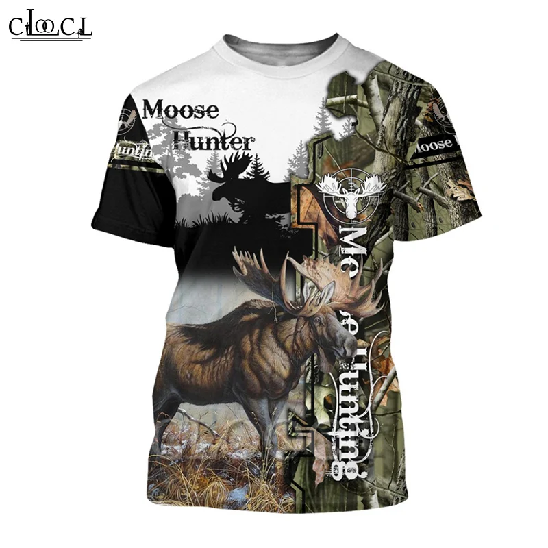 

CLOOCL 2021 Summer Men T Shirt 3D Print Moose Hunting T-Shirts Harajuku Casual Short Sleeve Tee Shirts Unisex All-match T-shirt