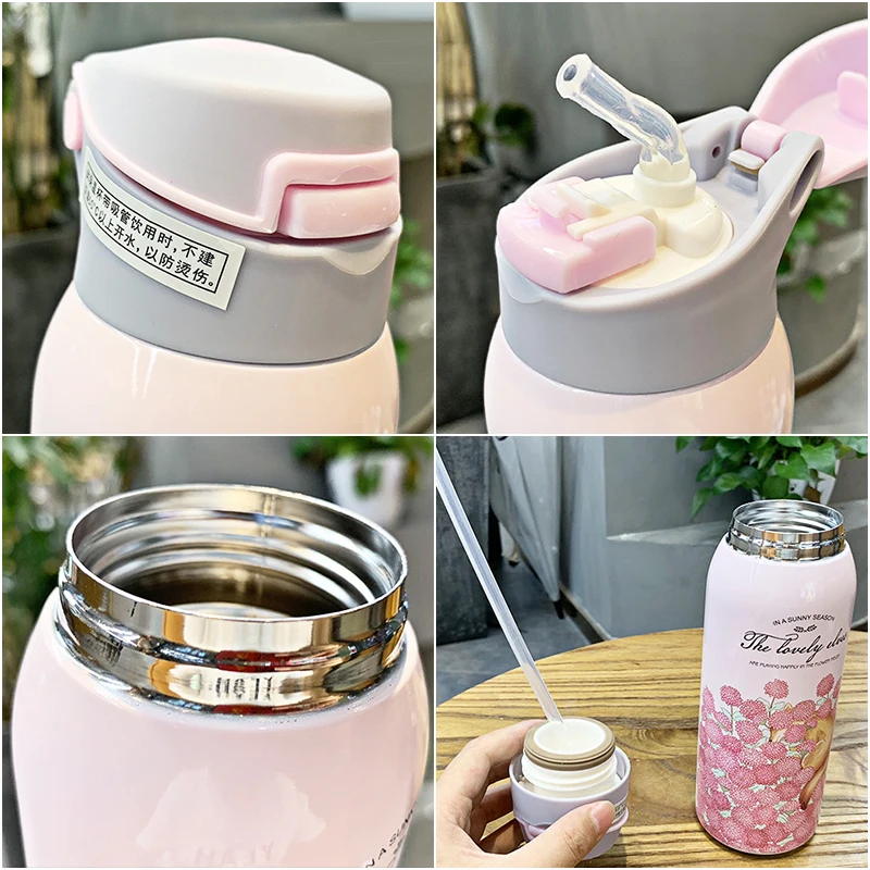 Термос из нержавеющей стали с цветочным принтом животных 350 мл/480 мл теплая чашка