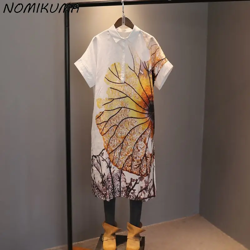 Nomikuma 2021 Новое хлопковое льняное платье с коротким рукавом женские корейские