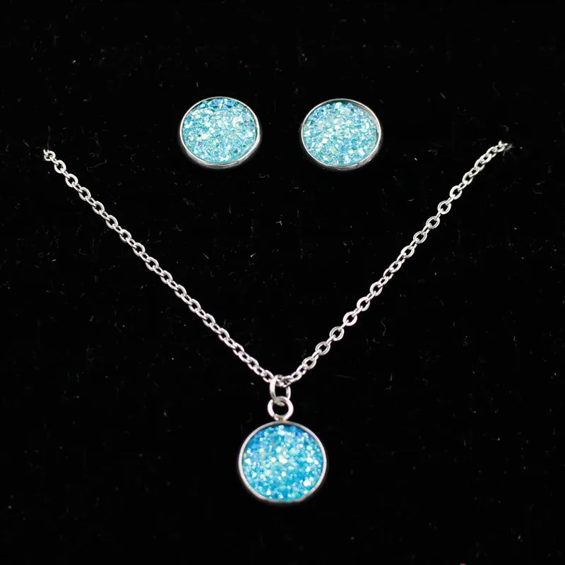 12 мм Друза серьги гвоздики ожерелье ювелирные изделия набор из смолы для женщин