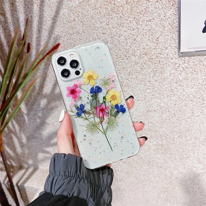 Qianliyao сушеные настоящий цветок чехол для iPhone X XS Max XR ручной работы мягкий 7 8 плюс 12