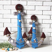 mediterranean style 60 cm retro old boat anchor home decoration wall hanging wooden iron anchor painting craft
