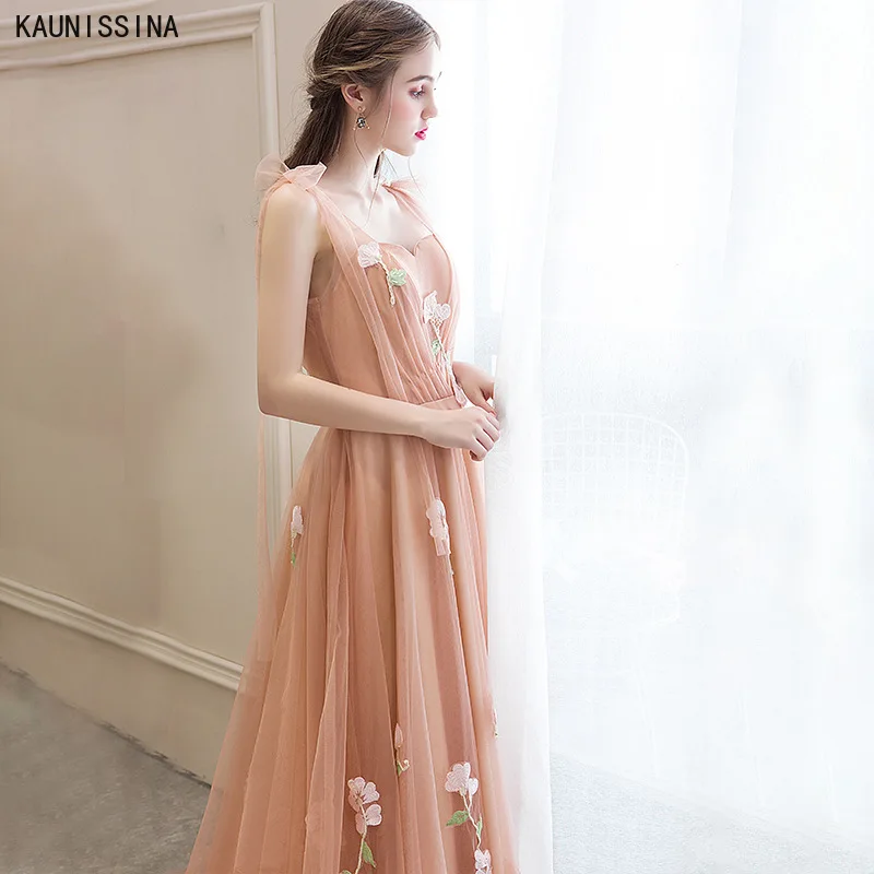 

KAUNISSINA Elegant Women Evening Dresses Ceremony Party Vestidos Appliques Sweetheart Tulle Floor Length A Line Formal Prom Gown