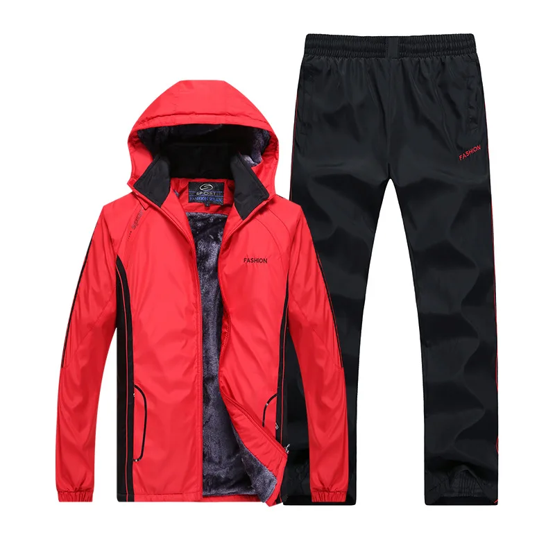

Winter Men Sport Hoodie Suits Fleece Warm Mens Tracksuit Set Casual Sportwear Set Jacket + Pants Thick Running Sets