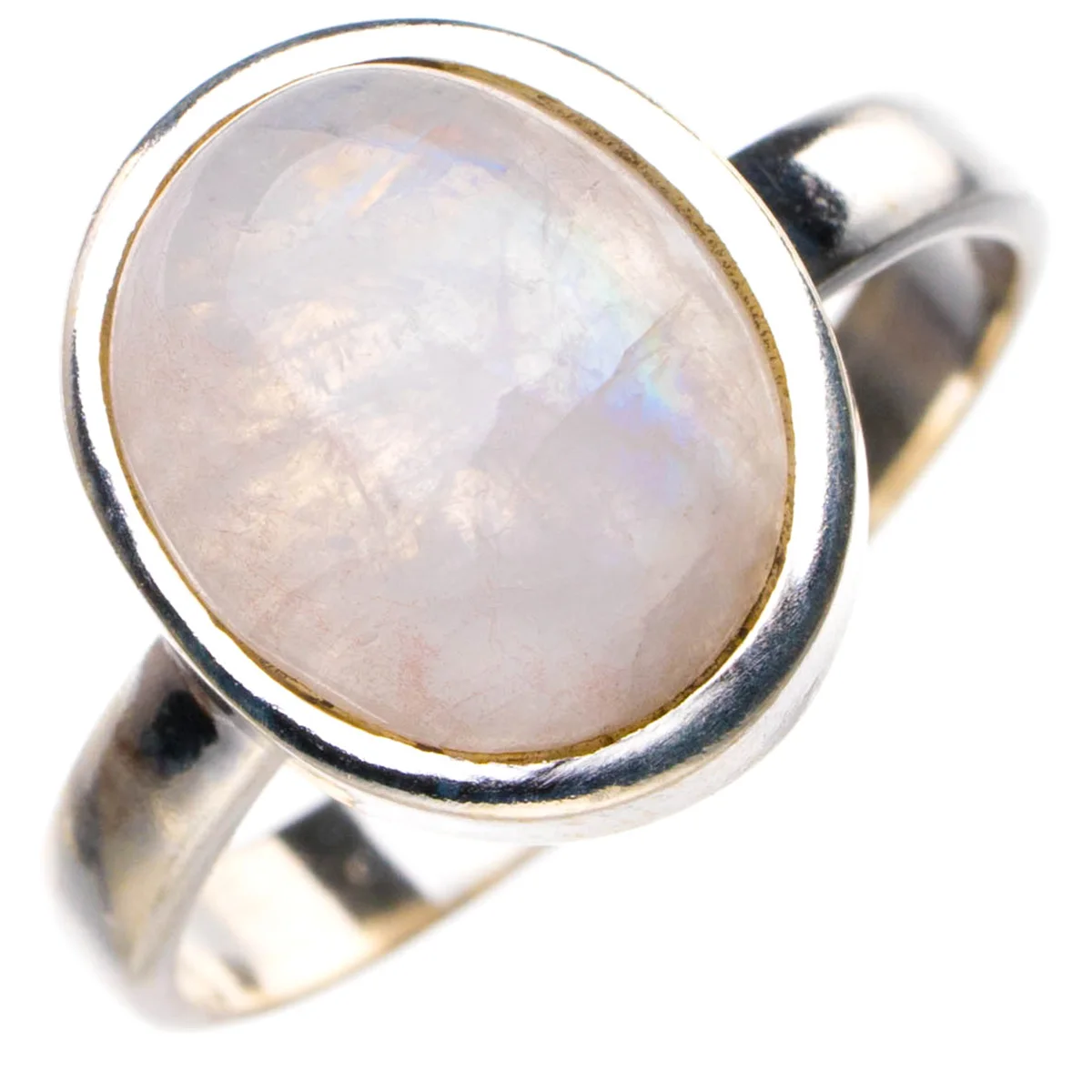 

StarGems Natural Rainbow Moonstone Handmade 925 Sterling Silver Ring 8 D5115