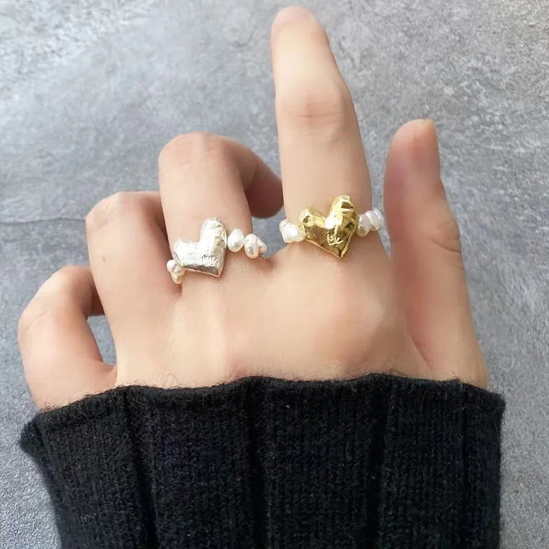 

Beaded Pearl Elastic Rope Heart Shape Ring Fashion Lady Sweet Rings Hand Jewelry