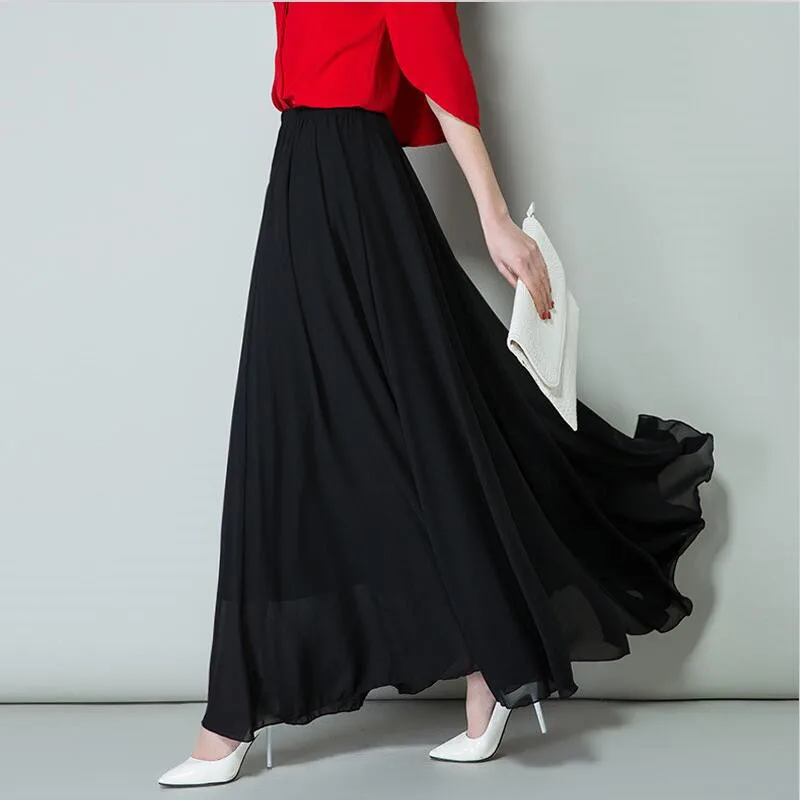 Большие размеры, женские шифоновые длинные юбки, 5XL, 6XL, 7XL, одноцветные, Boho, юбки для вечеринок, праздничные, свободные, Комфортные юбки, фиолетовые, красные, Blcak