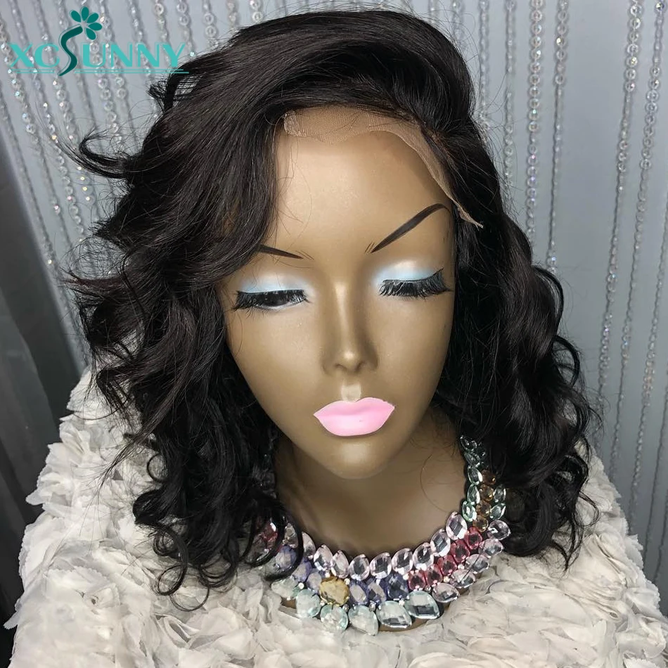 Парики из человеческих волос на сетке 13 х4 Боб свободные волнистые волосы