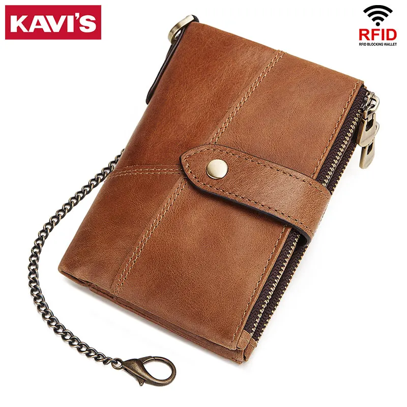 KAVIS натуральная кожа Rfid мужской кошелек бумажники-портфели цепь короткий кошелек для монет мужской кошелек для денег держатель для карт маленький portomonee